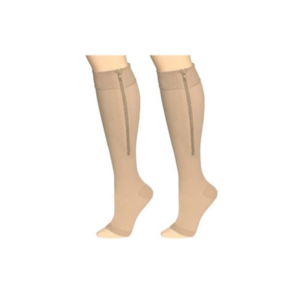 Truform Zipper Compression Stockings 15-20 mmHg Large Beige Medical Open Toe